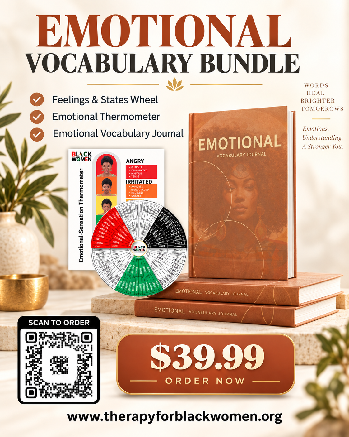Emotional Vocabulary Bundle — Feelings & States Wheel, Emotional Thermometer, and Emotional Vocabulary Journal
